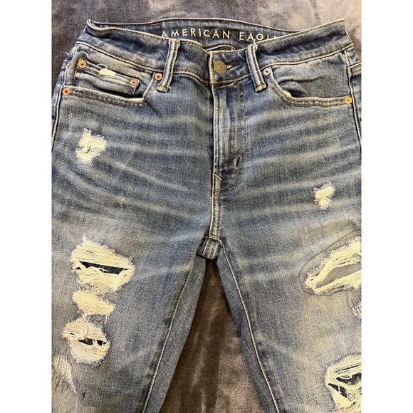 American Eagle Jeans Mens 29x32 Distressed Athletic Skinny AirFlex Temp Tech Den - Picture 7 of 16
